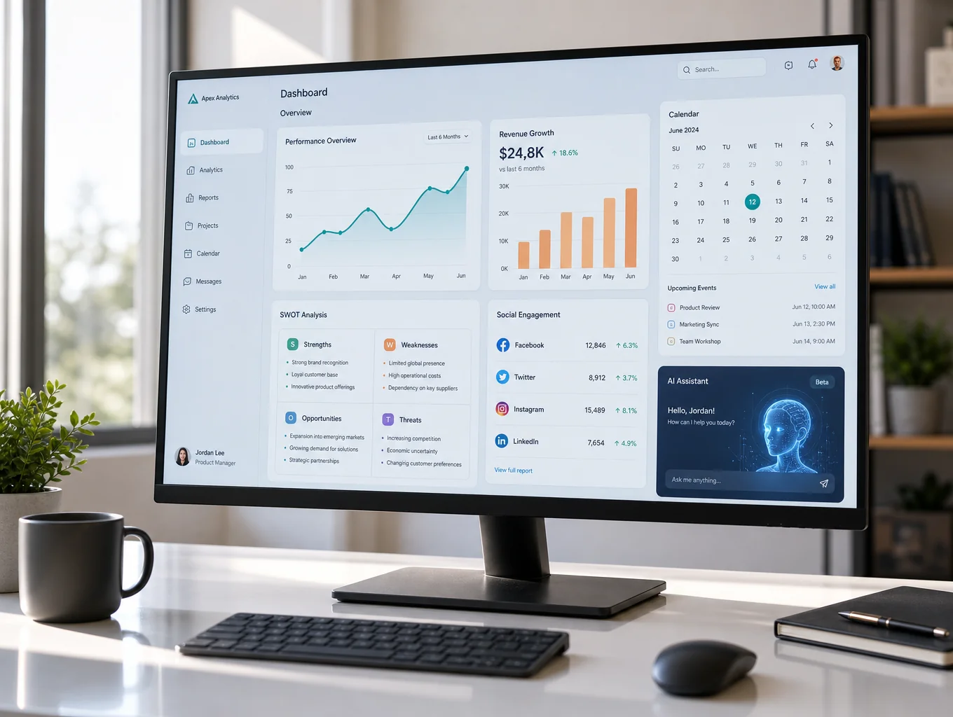 Clean modern dashboard showing AI agent status